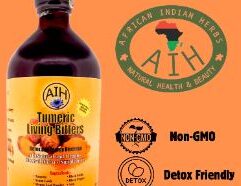 AIH Turmeric Living Bitter is a 16 oz herbal blend designed to support digestion. Inspired by traditional bitters used in aperitifs and digestives, it features a peppery kick from fresh turmeric root. Ingredients include Turmeric, Senna Leaves, Mango Leaf Powder, Cloves, Sinzen Roots, Aloe, Black Seeds, Black Pepper, Açaí, Cinnamon, Spearmint, and Moringa Leaves. Take 1 oz morning and night on an empty stomach. Available at Mr. MC’s Market in Wichita KS or for nationwide shipping.