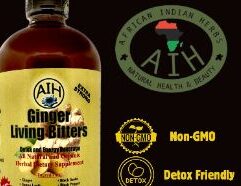 AIH Ginger Bitters is a 16 oz herbal formula made with potent botanicals like Ginger, Senna, Black Seed, Aloe, Cinnamon, Açaí, and Spearmint. This organic tonic supports digestion, metabolism, and energy. Take 1 oz before meals twice a day. Available for pickup in Wichita KS or shipped nationwide.