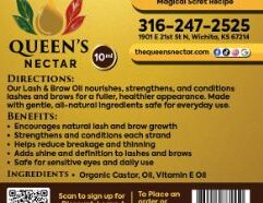 Queen’s Nectar Lash & Brow Oil is a gentle, all-natural formula handcrafted in Wichita, Kansas to support fuller, healthier lashes and brows. Made with organic castor oil and vitamin E oil, this African herb-inspired beauty essential helps strengthen, condition, and nourish delicate hair around the eyes. Safe for daily use and sensitive skin, our Lash & Brow Oil helps reduce breakage while enhancing the natural appearance of lashes and brows over time. Lightweight and non-irritating, it’s perfect for nightly beauty routines. Proudly made in Wichita, KS and shipped nationwide, Queen’s Nectar Lash & Brow Oil brings clean, natural, African-inspired beauty care to customers everywhere.